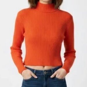 Orange Ribbed Turtleneck Sweater